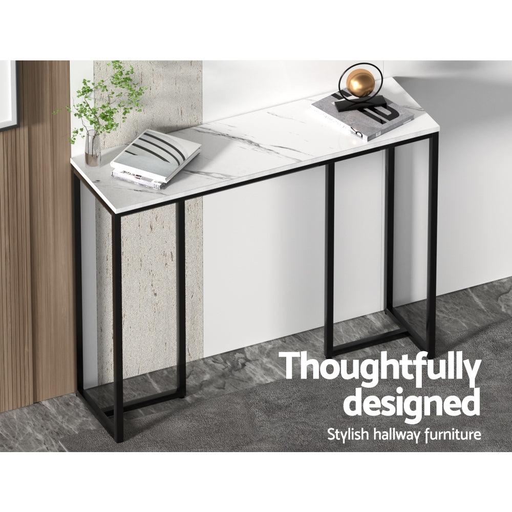 Console Table With Marble Effect Tabletop White Entry Table