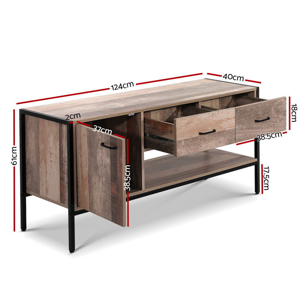 Tv Stand Entertainment Unit Storage Cabinet Industrial Rustic Wooden