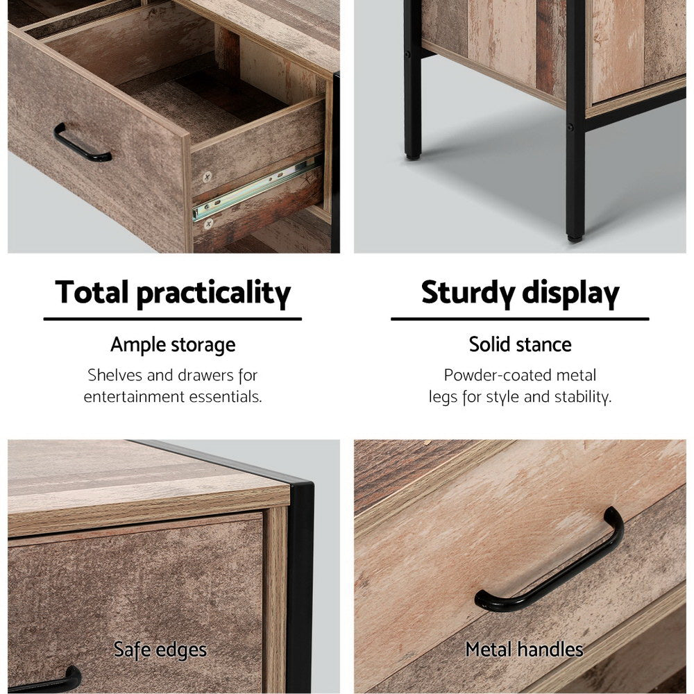 Tv Stand Entertainment Unit Storage Cabinet Industrial Rustic Wooden