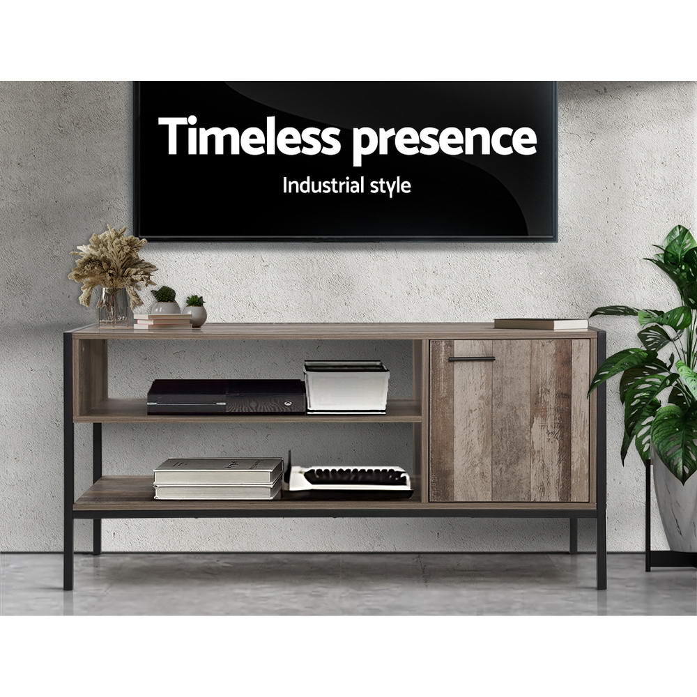Tv Cabinet Entertainment Unit Stand Storage Wood Industrial Rustic 124Cm