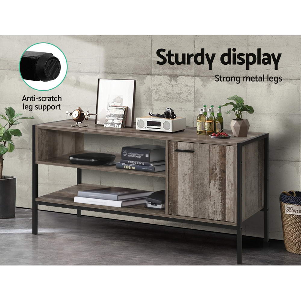 Tv Cabinet Entertainment Unit Stand Storage Wood Industrial Rustic 124Cm