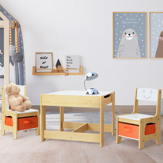 3Pcs Kids Table And Chairs Set Activity Chalkboard Toys Storage Box Desk - Toy Boxes