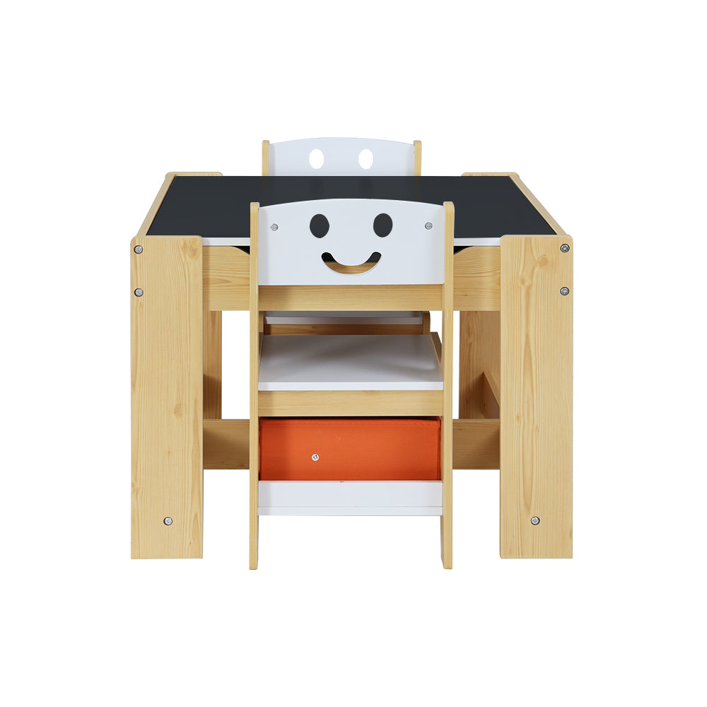 3Pcs Kids Table And Chairs Set Activity Chalkboard Toys Storage Box Desk