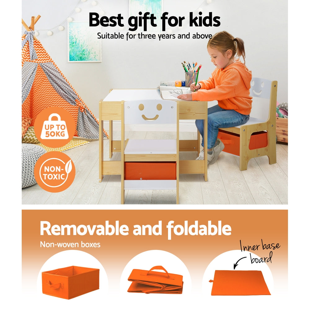 3Pcs Kids Table And Chairs Set Activity Chalkboard Toys Storage Box Desk