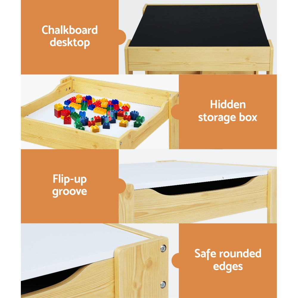 3Pcs Kids Table And Chairs Set Activity Chalkboard Toys Storage Box Desk