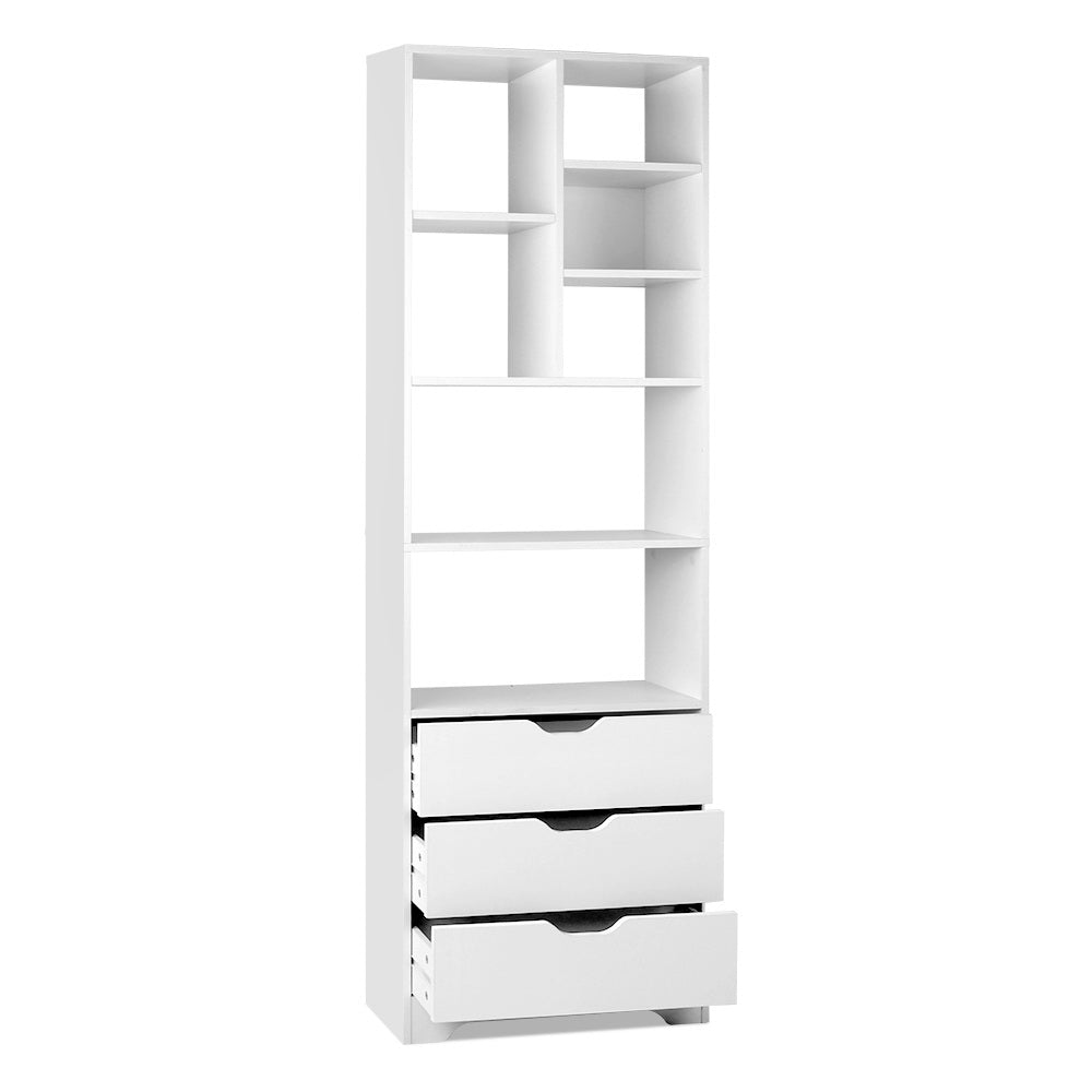 White Bookshelf with Drawers Storage Shelving Unit for Home
