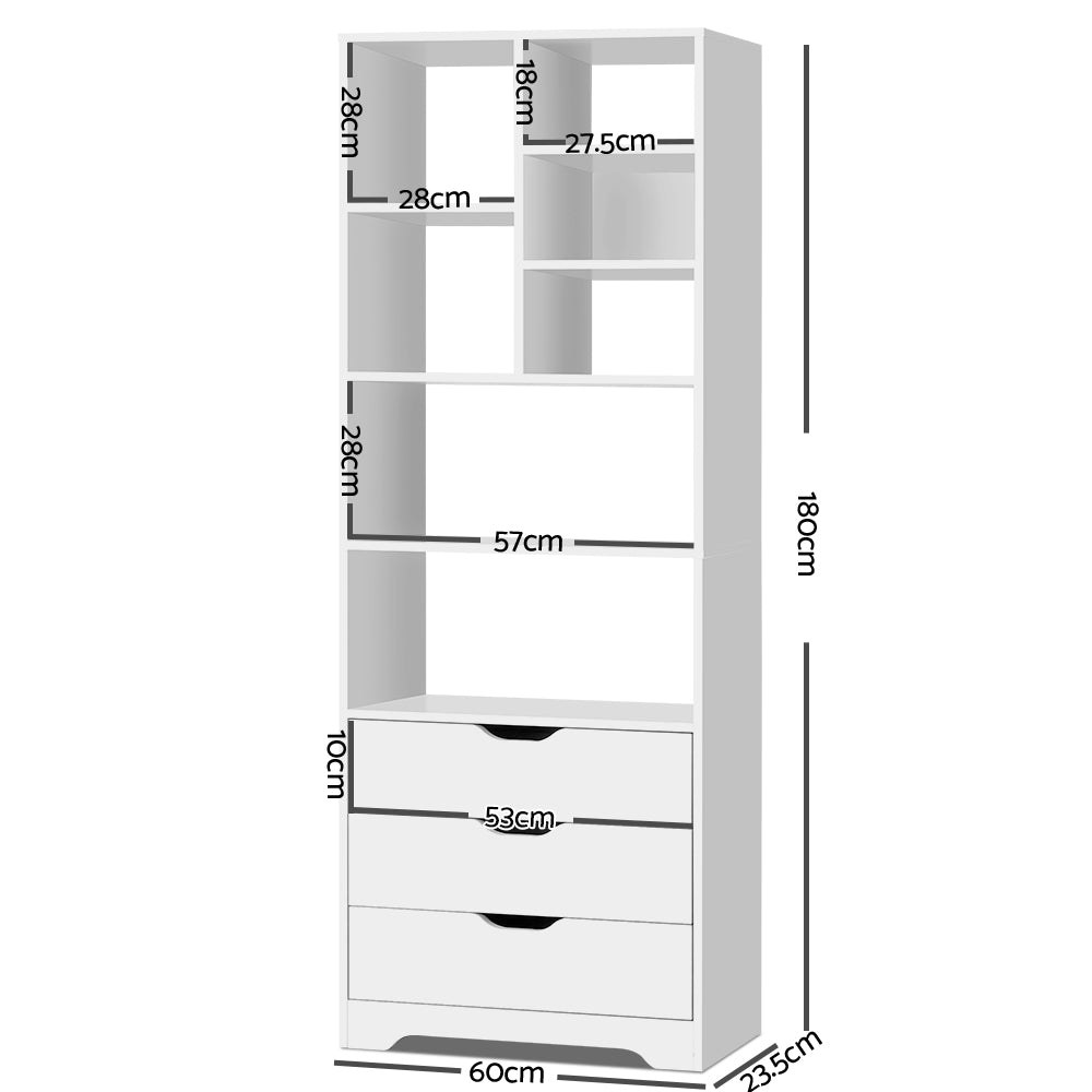 White Bookshelf with Drawers Storage Shelving Unit for Home