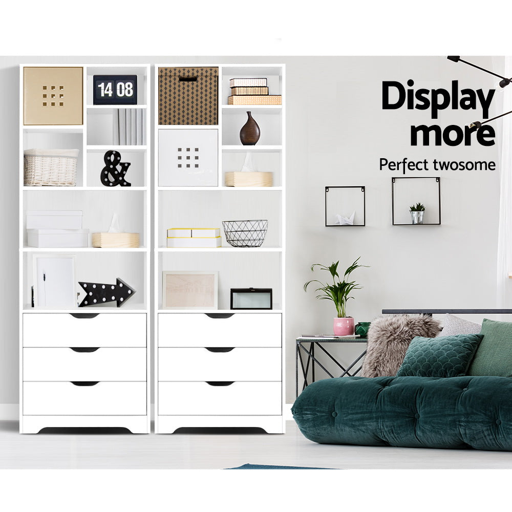 White Bookshelf with Drawers Storage Shelving Unit for Home