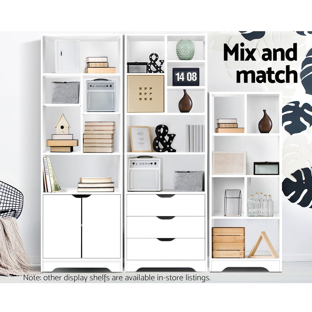 White Bookshelf with Drawers Storage Shelving Unit for Home