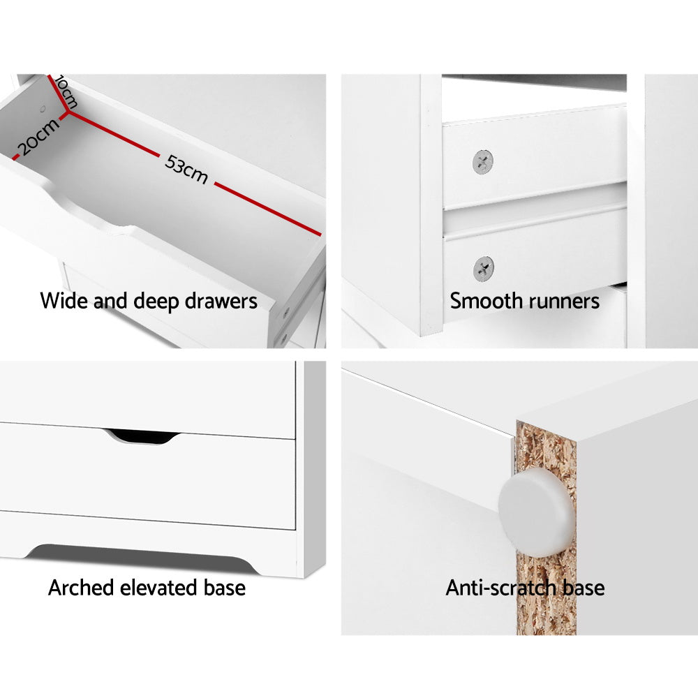 White Bookshelf with Drawers Storage Shelving Unit for Home