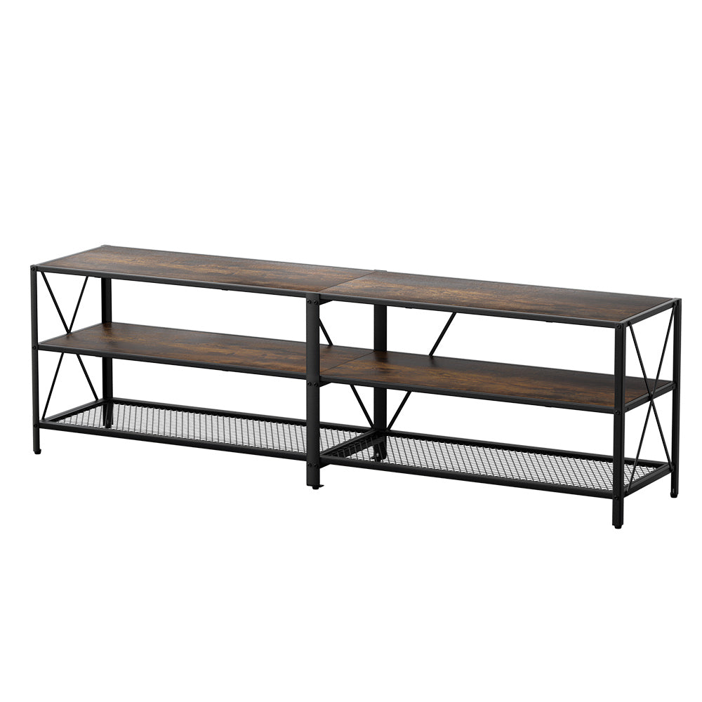 Entertainment Unit Tv Stand 3-Tier Display Shelves Vintage Rustic Walnut
