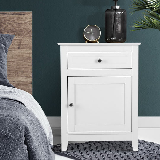 Modern White Bedside Table with Drawers