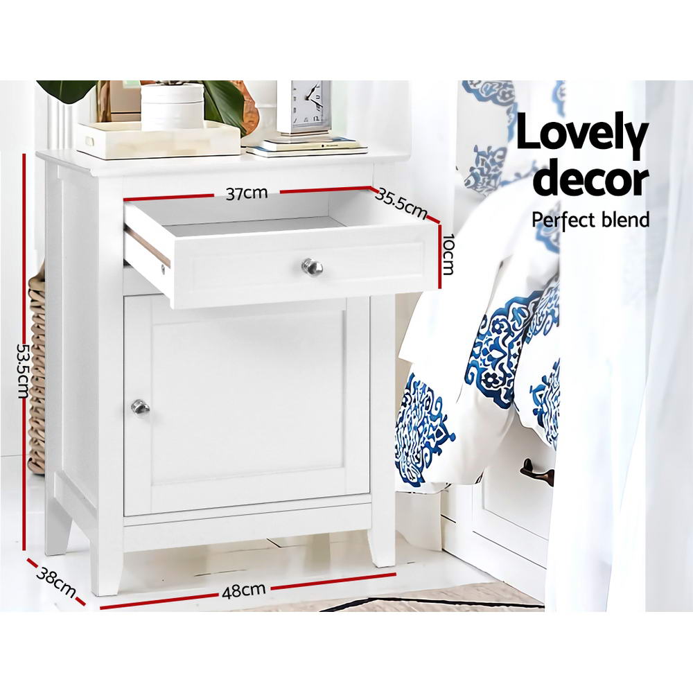 Modern White Bedside Table with Drawers