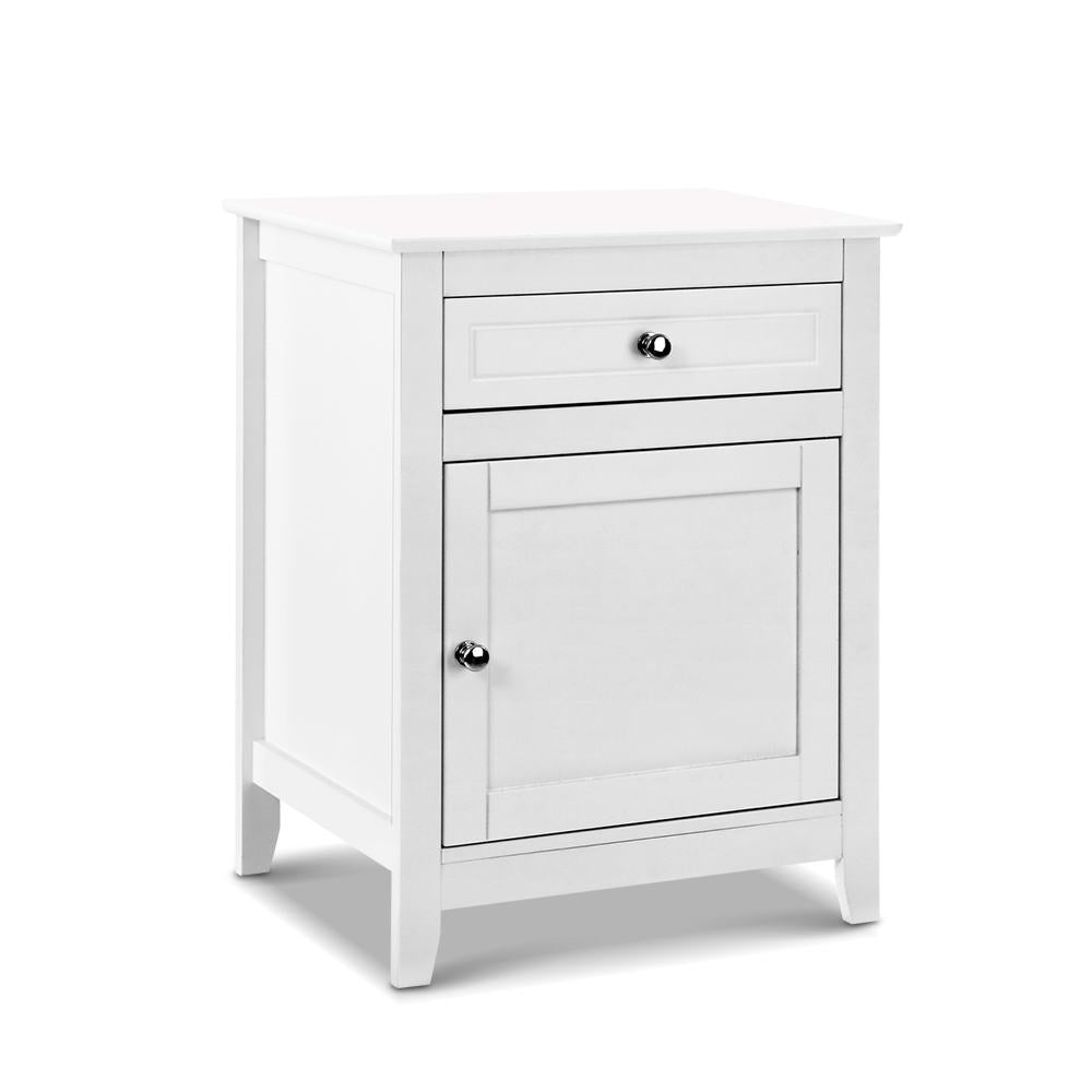Modern White Bedside Table with Drawers