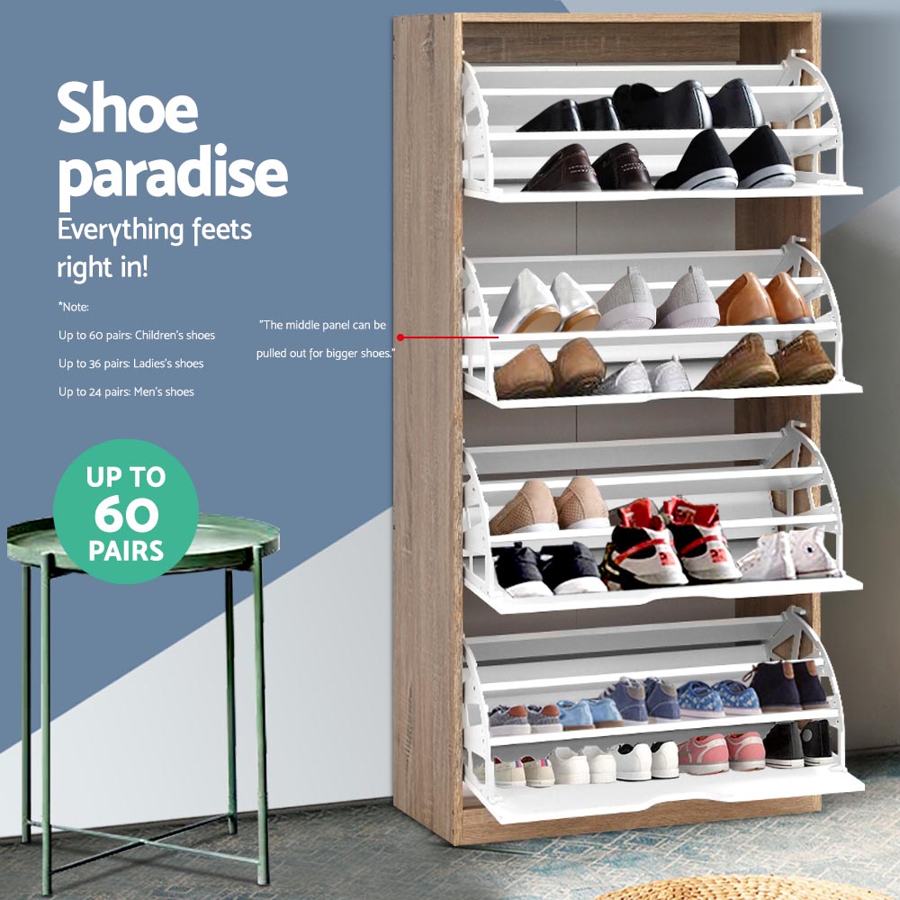 White Shoe Rack Cabinet 60 Pairs Storage Organizer Versatile
