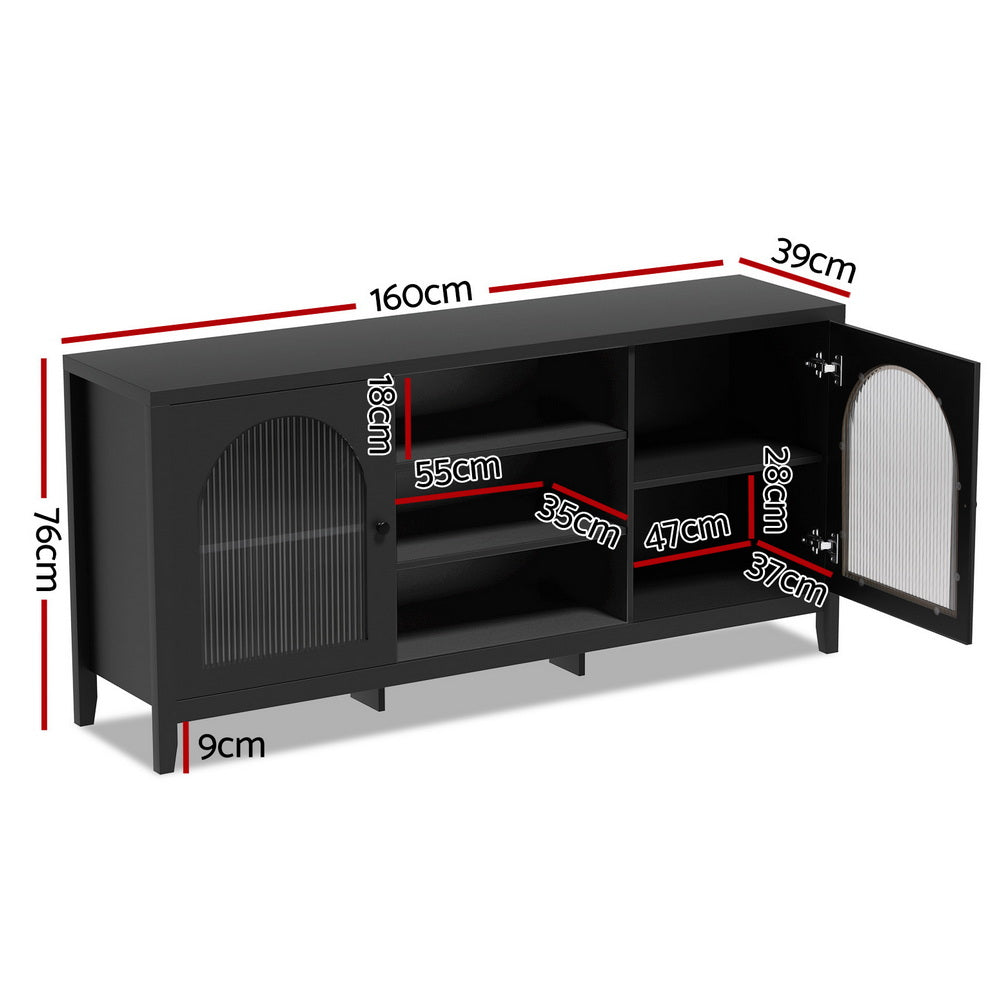 Buffet Sideboard Shelves Double Doors - Black