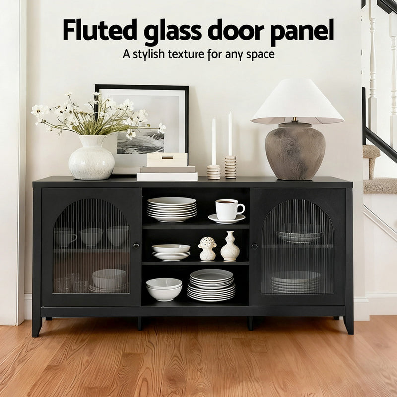 Buffet Sideboard Shelves Double Doors - Black