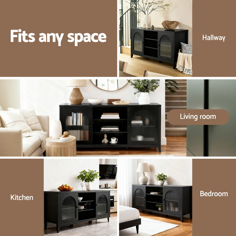 Buffet Sideboard Shelves Double Doors - Black