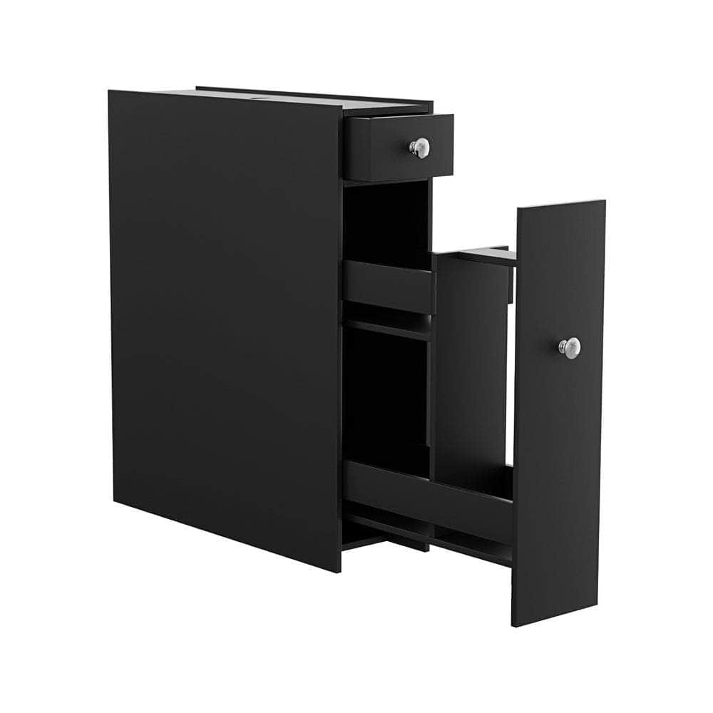 Slim Wooden Bathroom Cabinet with Tissue Box Holder - Black