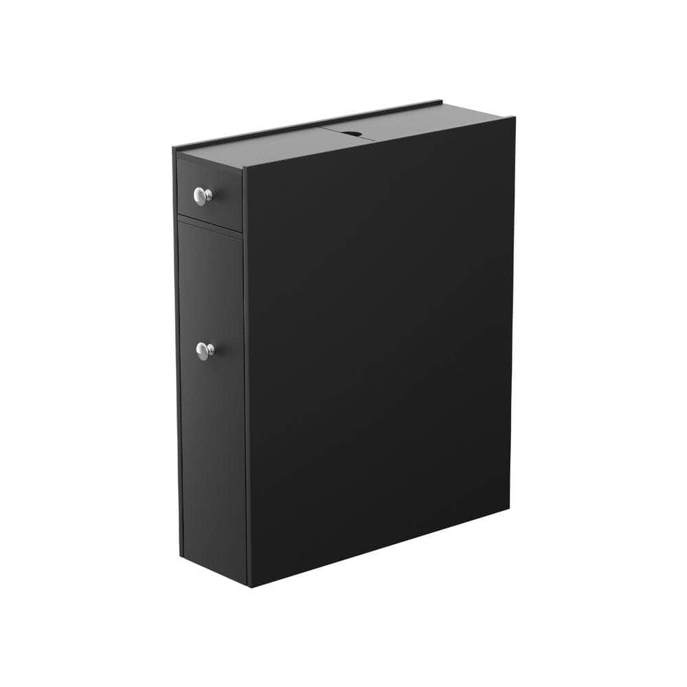 Slim Wooden Bathroom Cabinet with Tissue Box Holder - Black