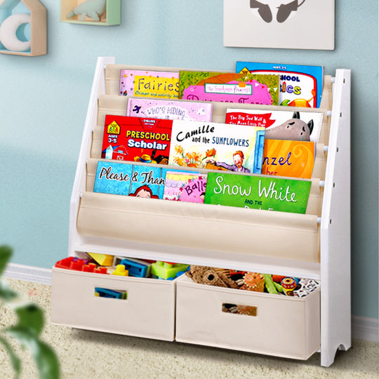 4 Tiers Kids Bookshelf Magazine Rack Children Bookcase
