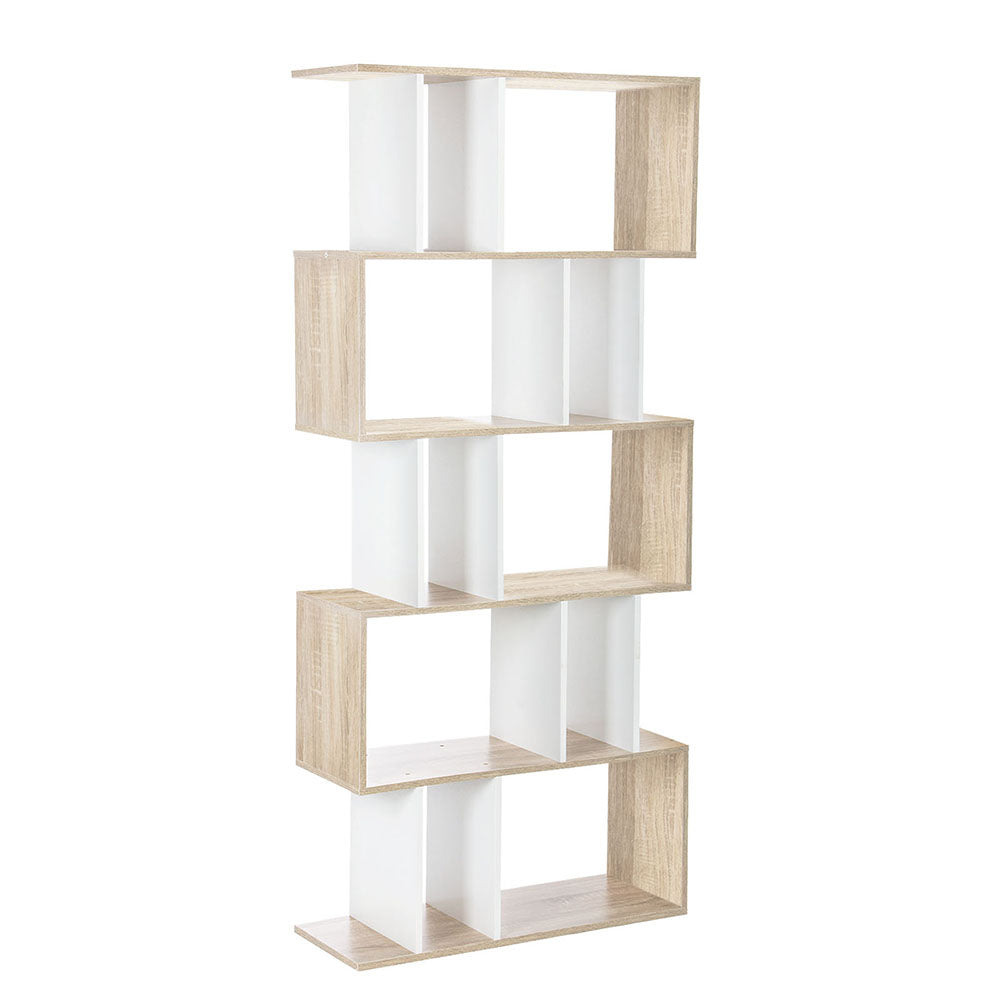 5 Tier Bookshelf Rita White and Oak Storage Display Shelving Unit