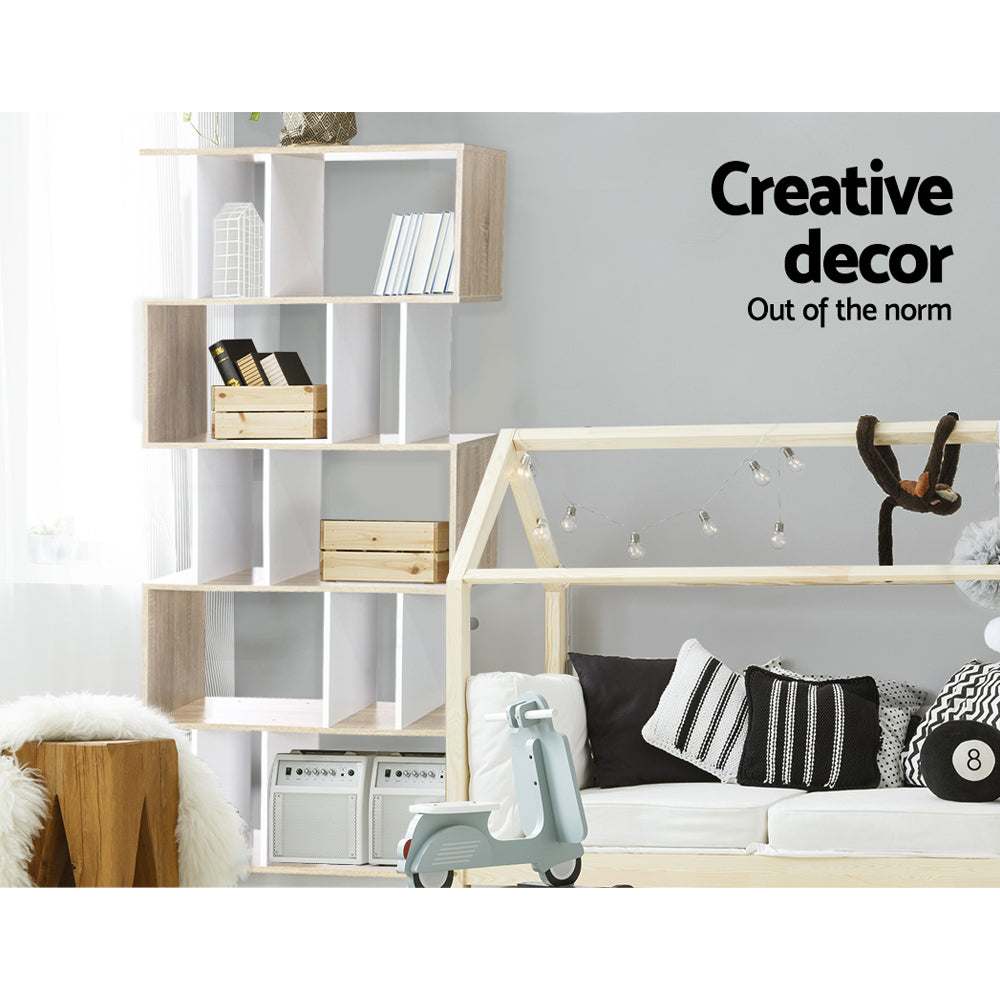 5 Tier Bookshelf Rita White and Oak Storage Display Shelving Unit