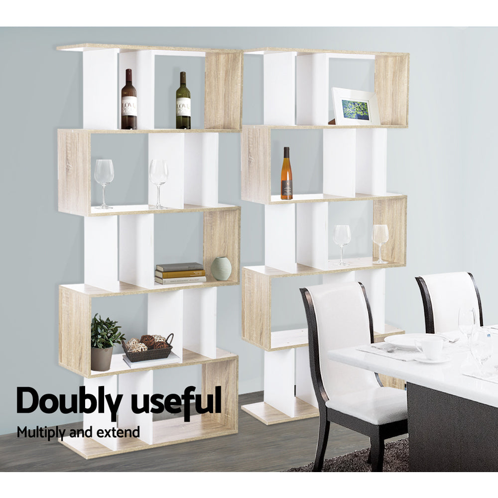 5 Tier Bookshelf Rita White and Oak Storage Display Shelving Unit