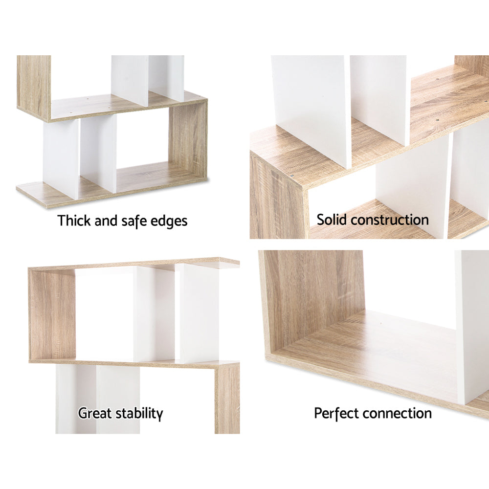 5 Tier Bookshelf Rita White and Oak Storage Display Shelving Unit
