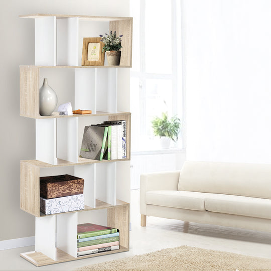 5 Tier Display Bookshelf Storage Shelf Unit White Brown