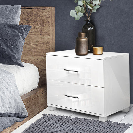 High Gloss Two Drawers Bedside Table - White | Paypal