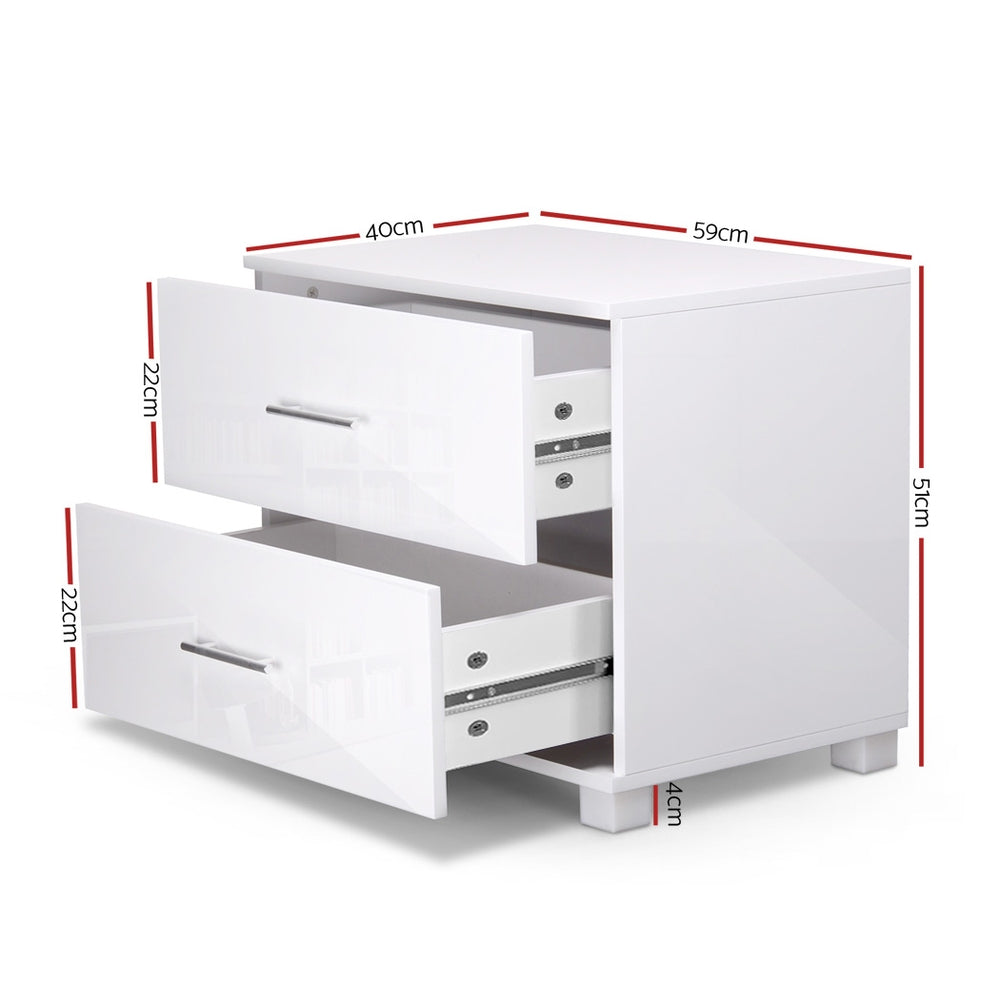 White High Gloss Bedside Table 2 Drawer Nightstand