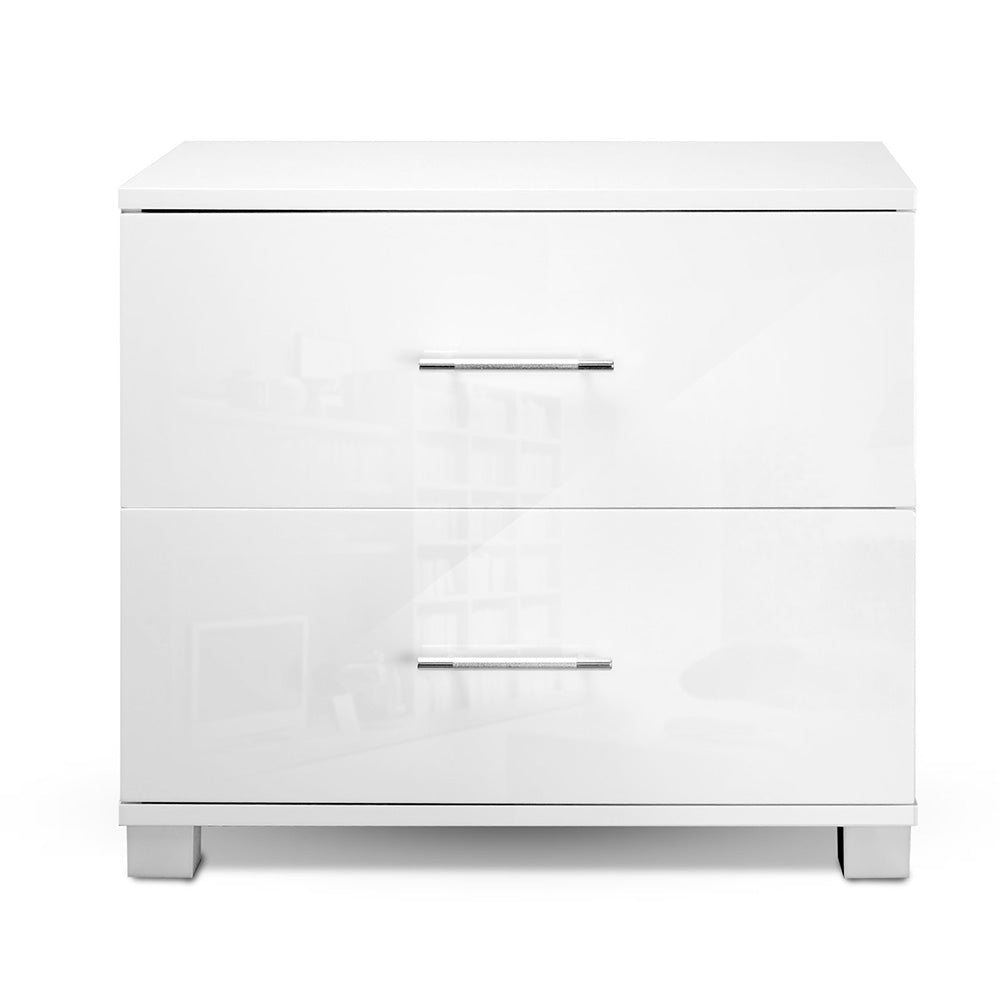 White High Gloss Bedside Table 2 Drawer Nightstand