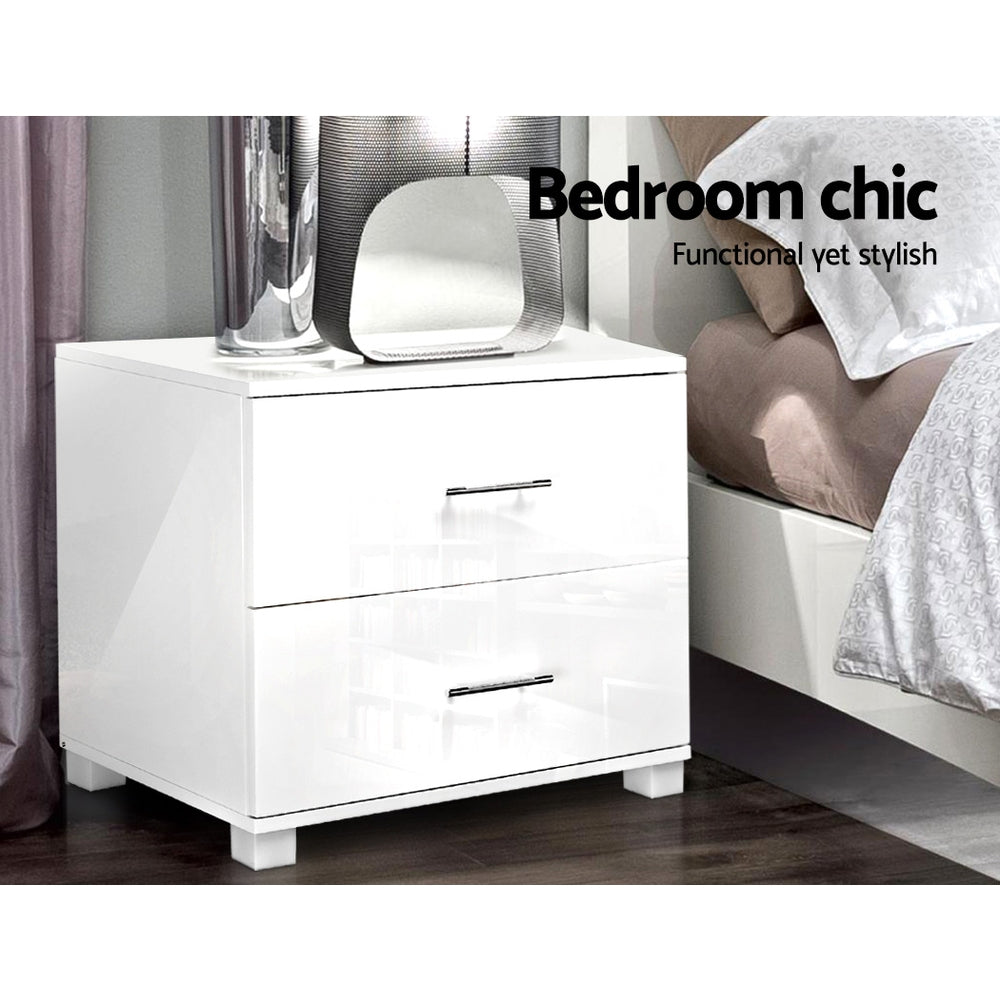 White High Gloss Bedside Table 2 Drawer Nightstand