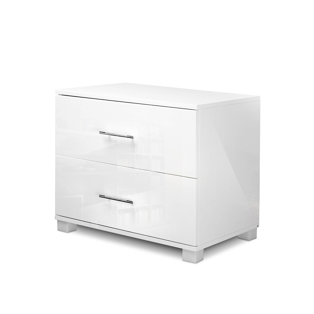 White High Gloss Bedside Table 2 Drawer Nightstand