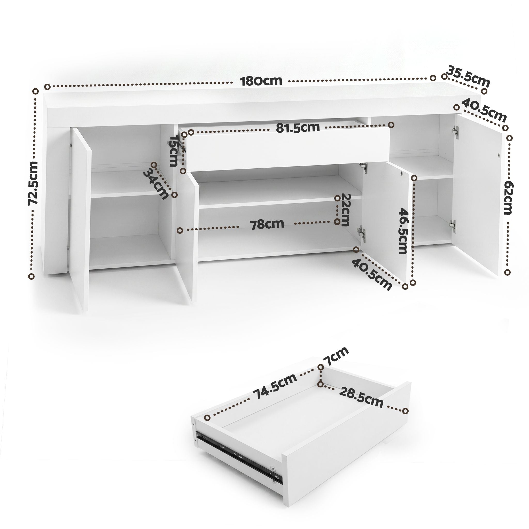 Buffet Sideboard Cabinet 180cm White Storage | Simpledeals