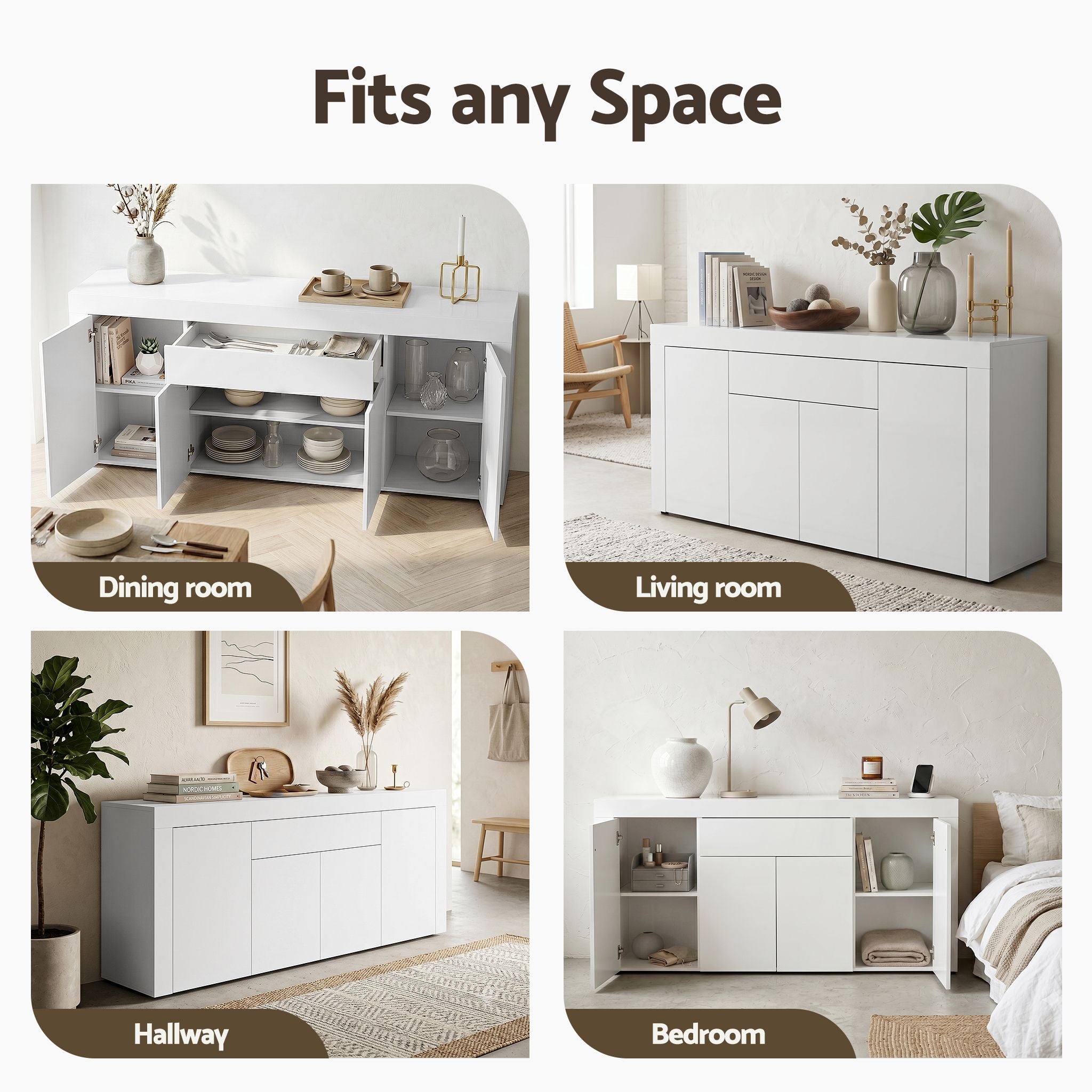 Buffet Sideboard Cabinet 180cm White Storage | Simpledeals