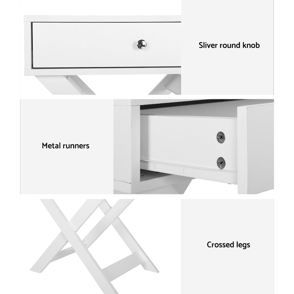 White Storage Bedside Table with Drawers for Bedroom