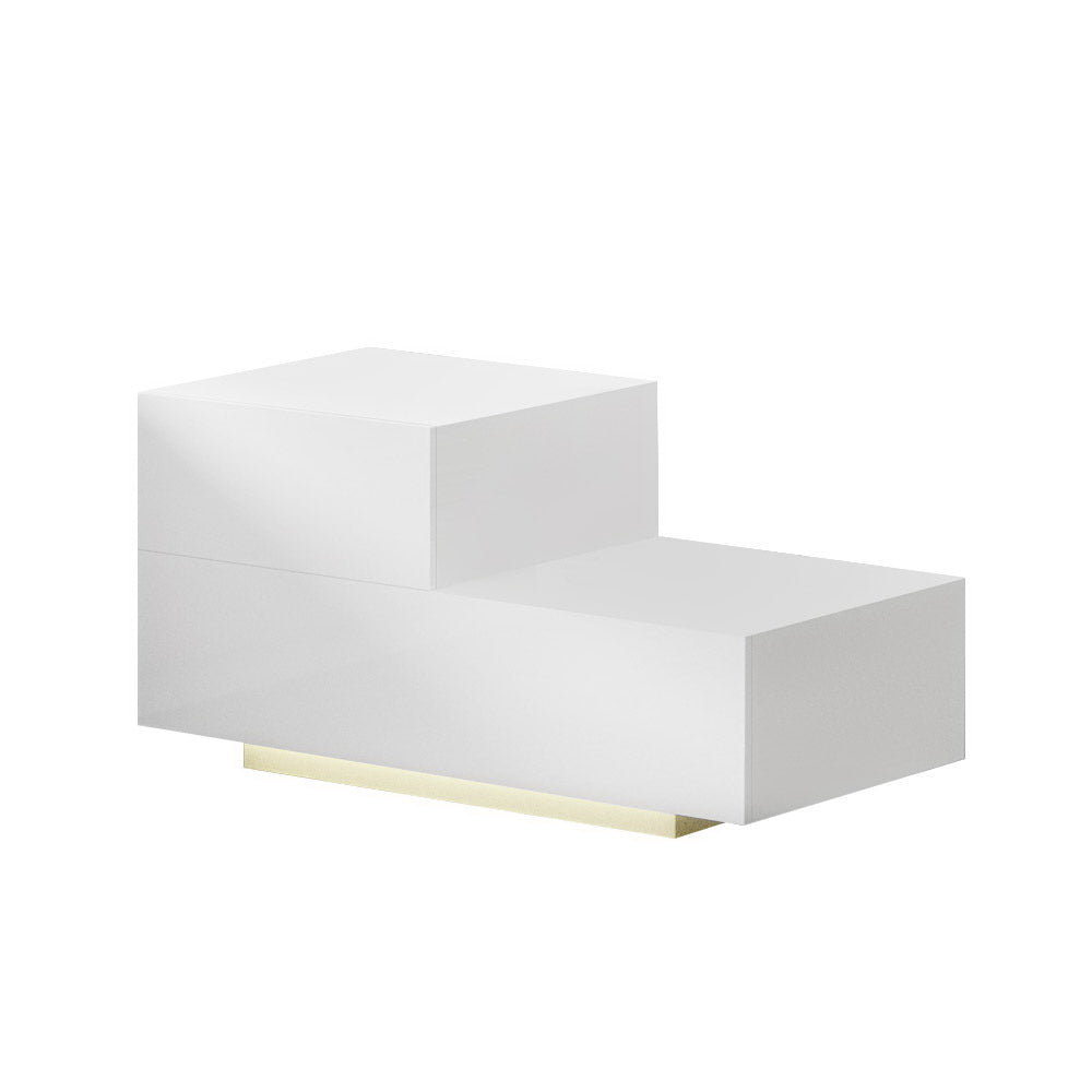 Bedside Tables Led 2 Drawers - Remi White