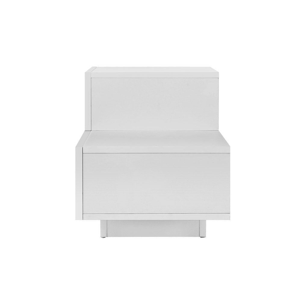 Bedside Tables Led 2 Drawers - Remi White