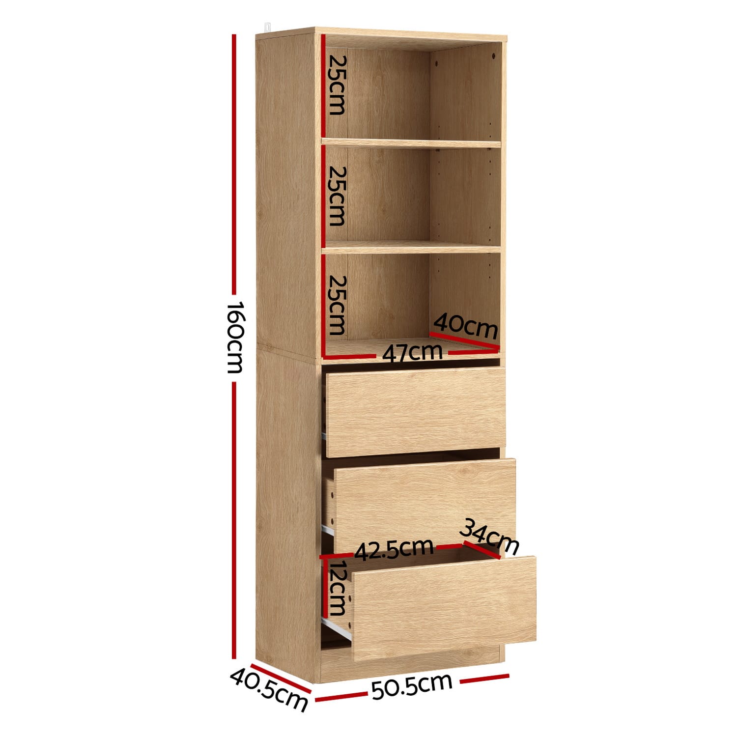 Tallboy Chest Of Drawers Pine 50.5x40.5x160cm