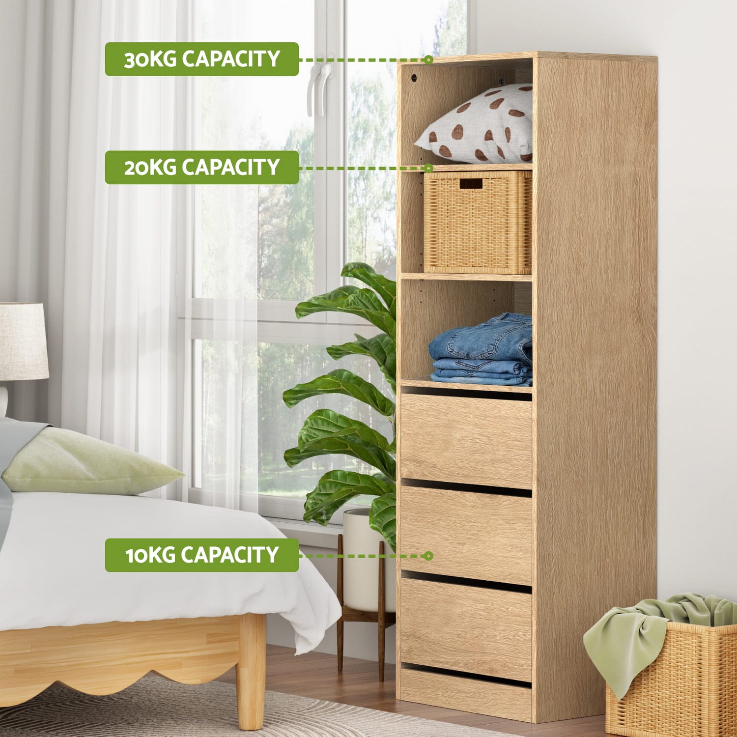 Tallboy Chest Of Drawers Pine 50.5x40.5x160cm