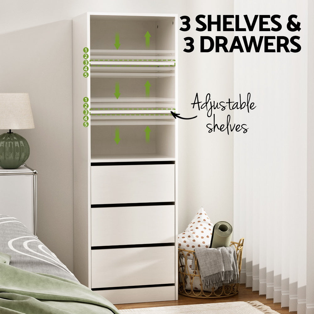 3-Drawer Tallboy Cabinet in White, Elegant and Space-Efficient Storage Solution