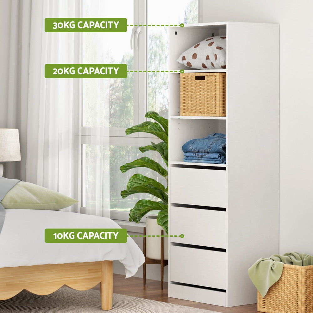 3-Drawer Tallboy Cabinet in White, Elegant and Space-Efficient Storage Solution