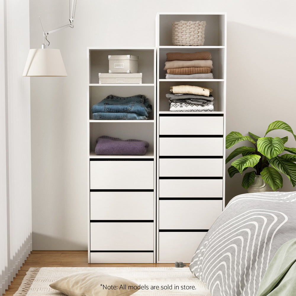 3-Drawer Tallboy Cabinet in White, Elegant and Space-Efficient Storage Solution