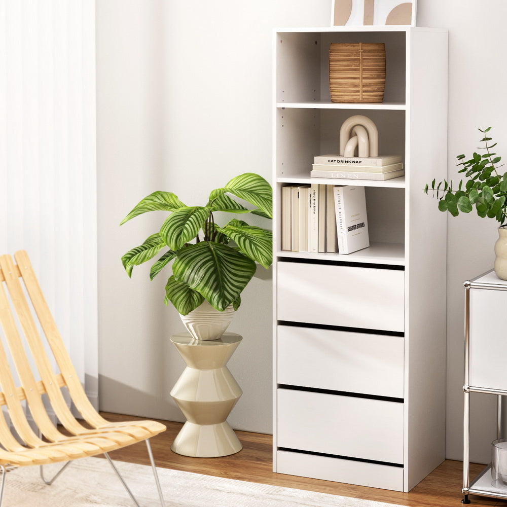3-Drawer Tallboy Cabinet in White, Elegant and Space-Efficient Storage Solution