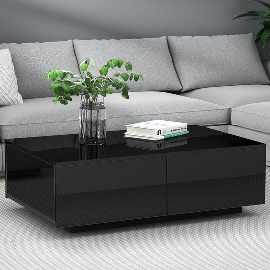 Trevi Coffee Table 4 Drawers Black Living Room Storage - Artiss Modern High Gloss