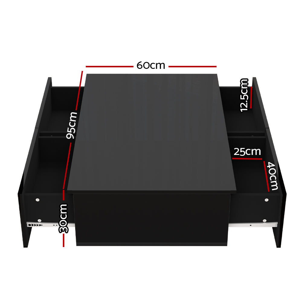 Trevi Coffee Table 4 Drawers Black Living Room Storage