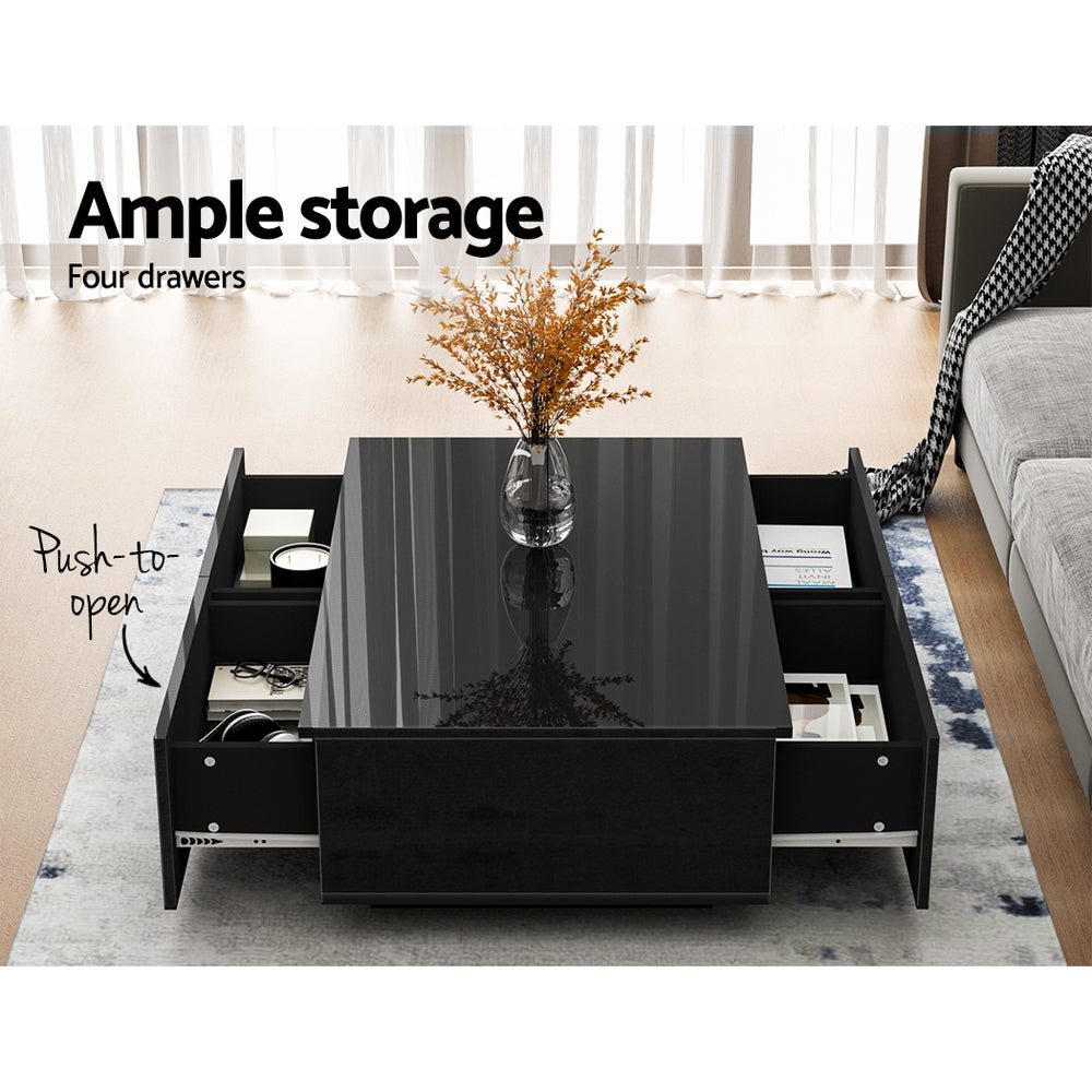 Trevi Coffee Table 4 Drawers Black Living Room Storage