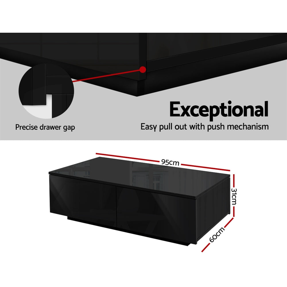 Trevi Coffee Table 4 Drawers Black Living Room Storage